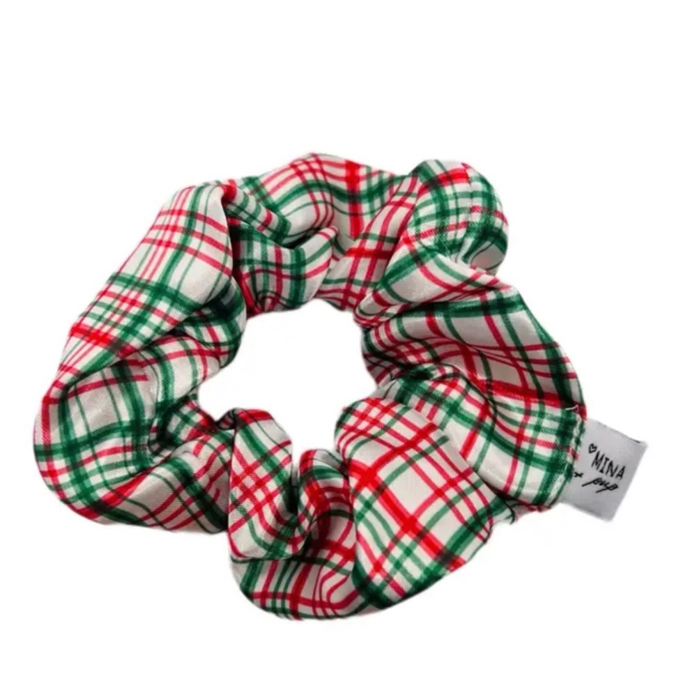 42 TOTAL Red White Green Plaid Satin Hair Scrunchies New Individually Packaged